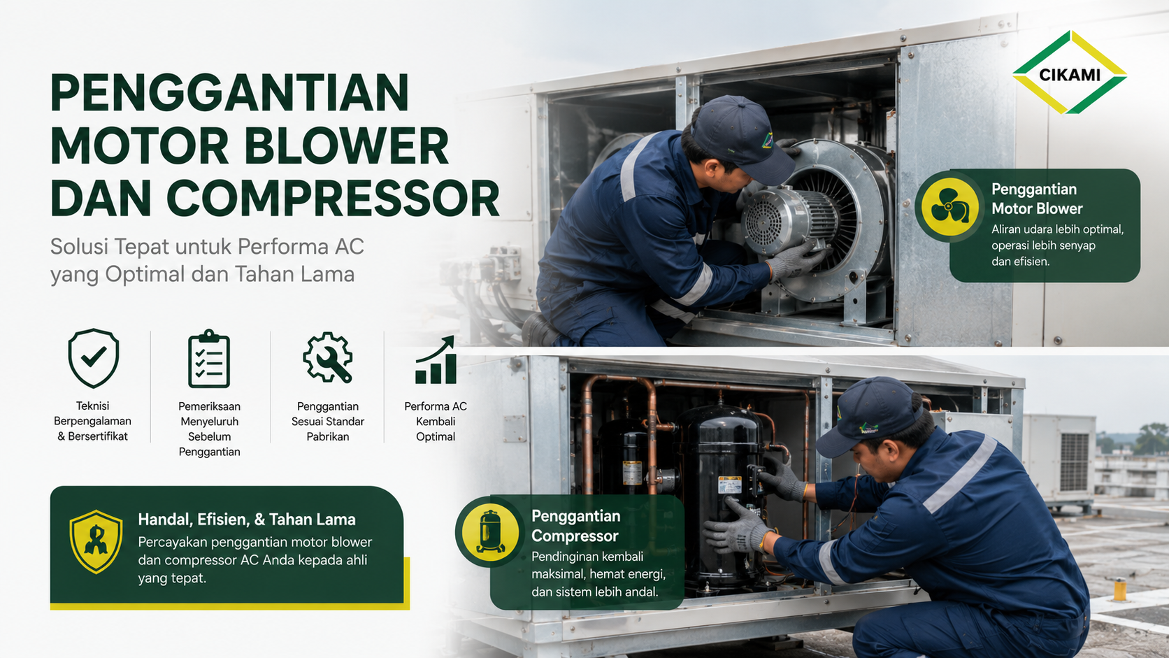 penggantian motor blower dan compressor hvac cikami