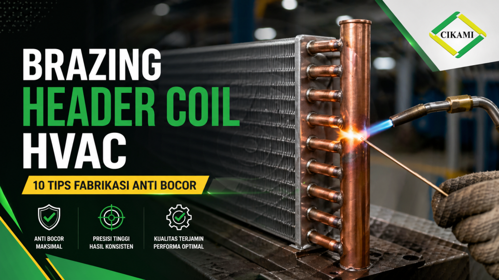 Proses brazing header coil HVAC pada finned tube coil untuk fabrikasi coil anti bocor dan hasil sambungan yang presisi