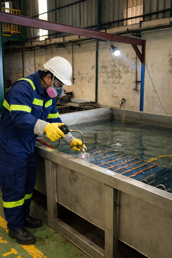 leak test coil hvac dengan metode water immersion di workshop