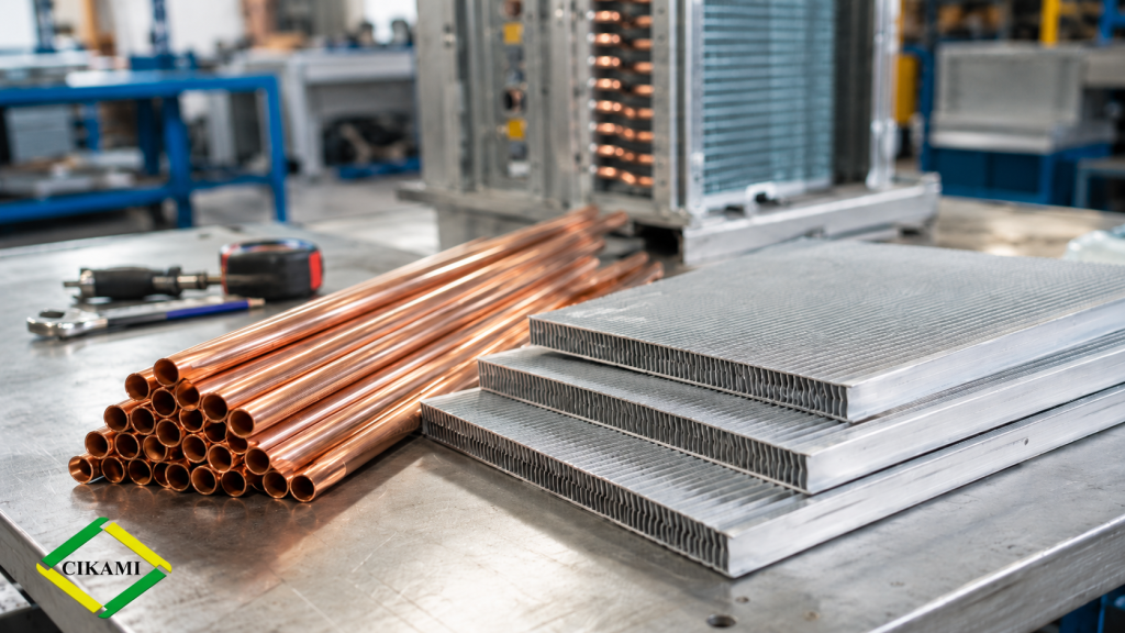 copper tube aluminium fin material utama coil hvac