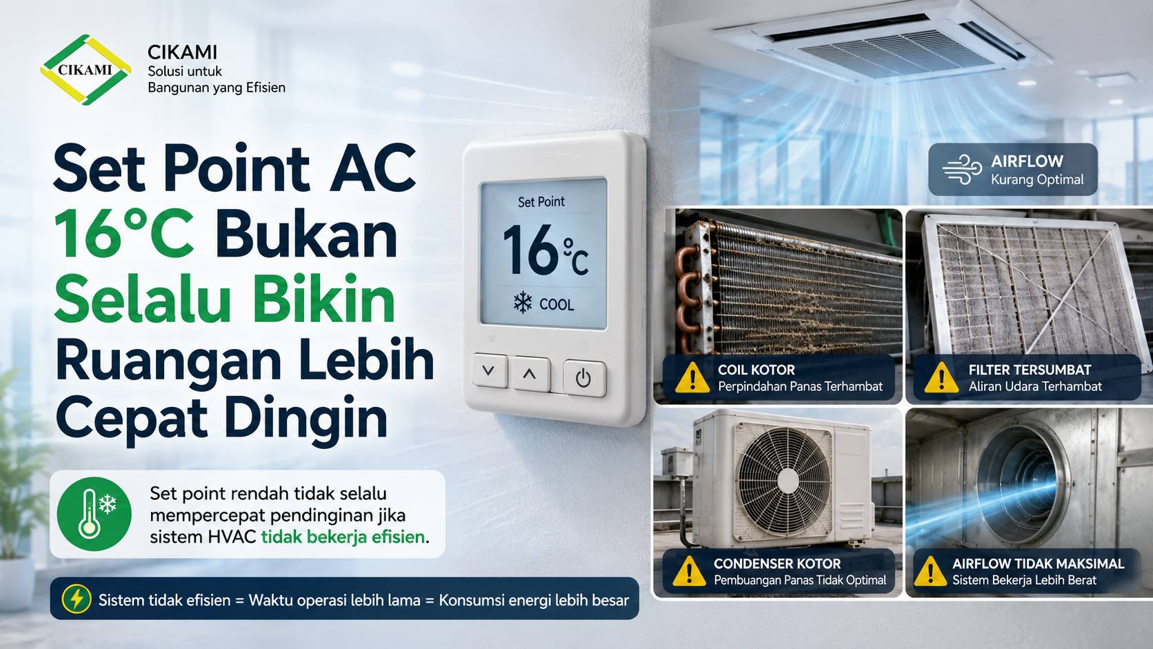 set point ac 16 derajat tidak selalu membuat ruangan cepat dingin