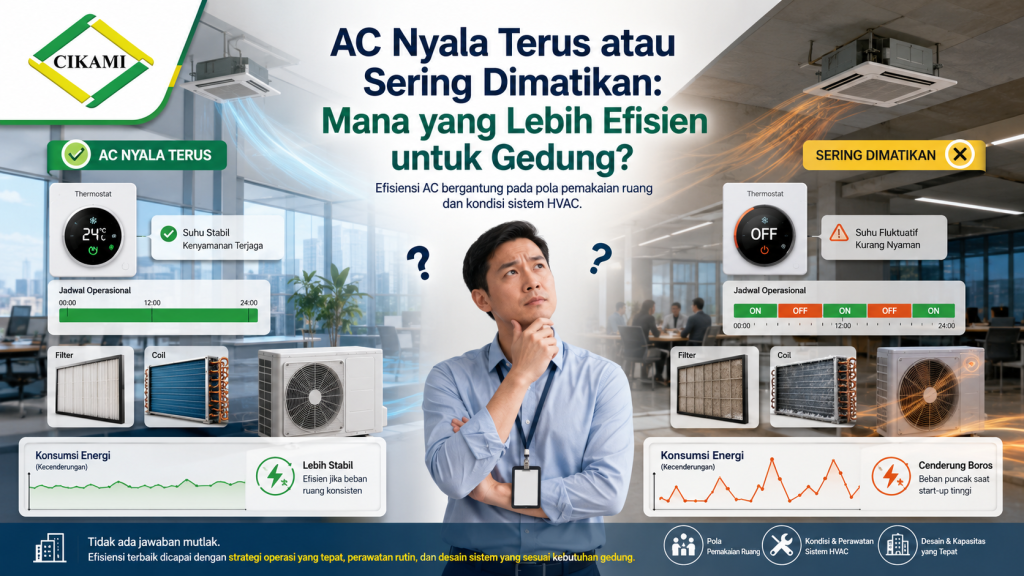 ac nyala terus atau dimatikan untuk efisiensi hvac gedung
