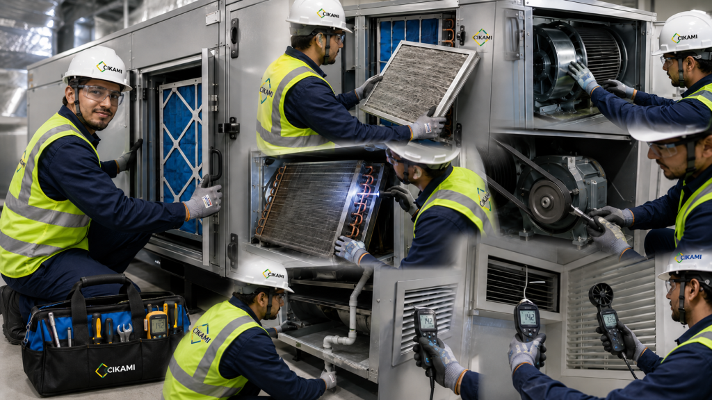 maintenance AHU FCU filter coil dan airflow pada AC gedung