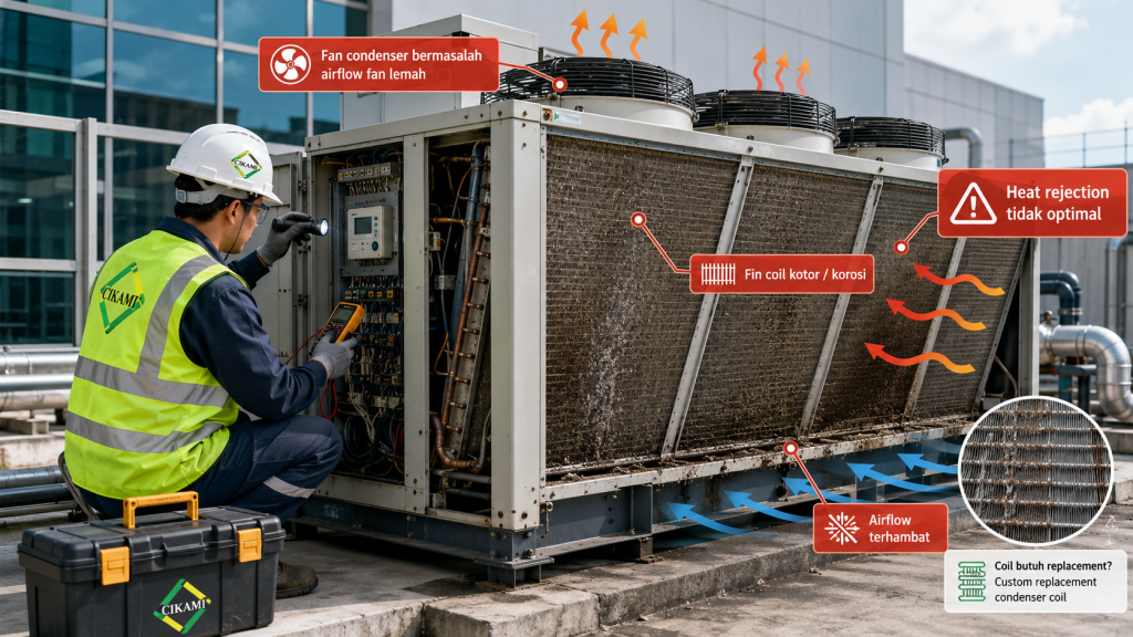 condenser coil air cooled chiller saat chiller tidak dingin