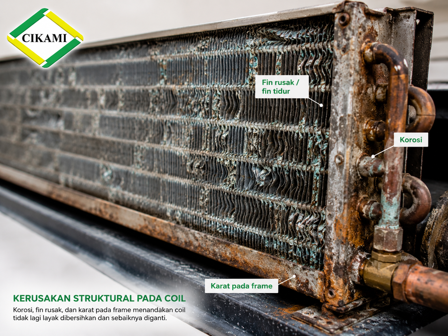 coil hvac bocor dan korosi berat perlu diganti