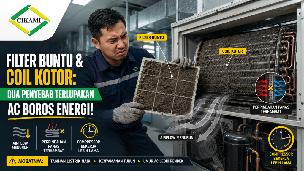 coil kotor dan filter buntu penyebab ac boros energi