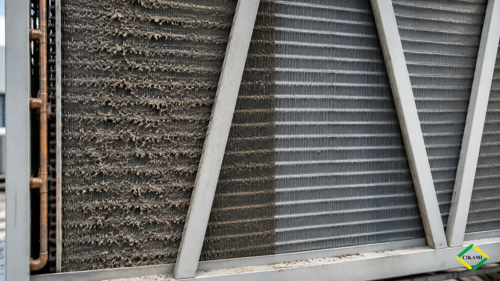 condenser coil air cooled chiller kotor korosi penyebab chiller tidak dingin