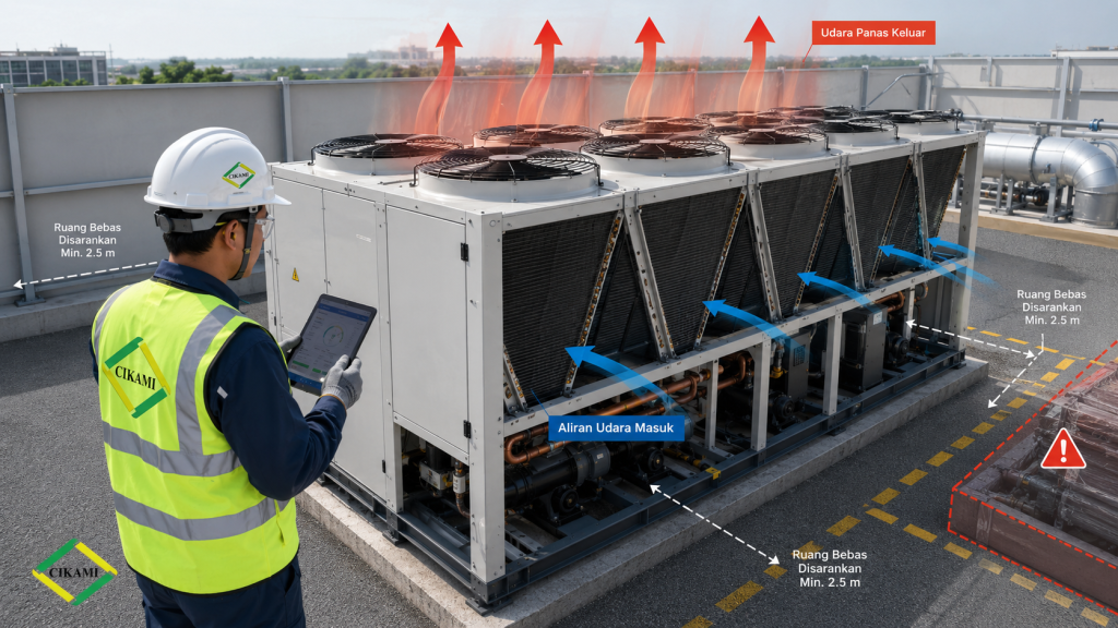 fan condenser dan airflow outdoor pada air cooled chiller