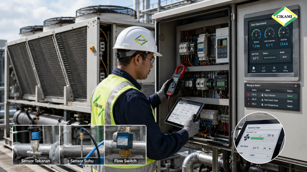pengecekan panel control sensor dan data air cooled chiller