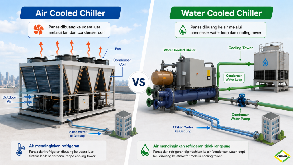 perbedaan air cooled chiller dan water cooled chiller