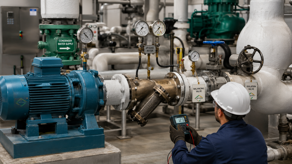 pump strainer valve dan water flow pada water cooled chiller