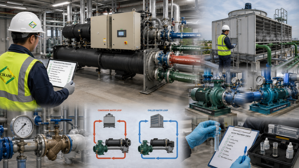 water cooled chiller cooling tower pump dan water flow