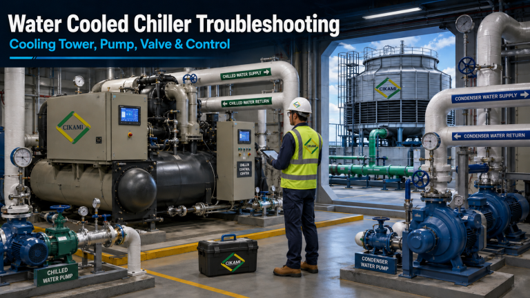 water cooled chiller tidak dingin karena cooling tower pump dan water flow