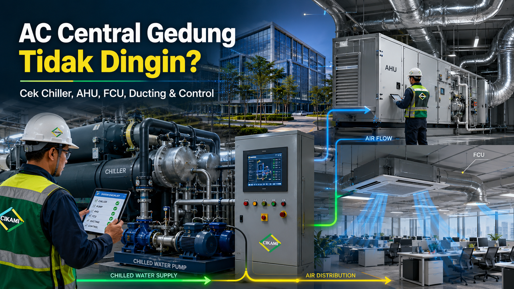 AC central gedung tidak dingin karena chiller AHU FCU ducting dan control system