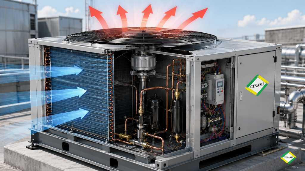 condenser coil fan condenser dan airflow outdoor pada kondensor HVAC