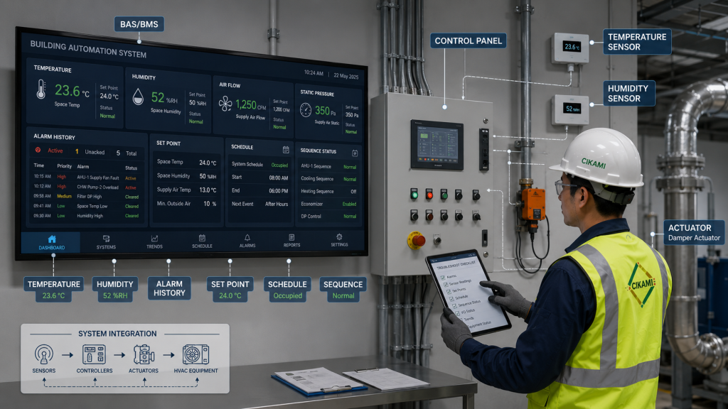 control system BAS BMS dan sensor pada AC central gedung