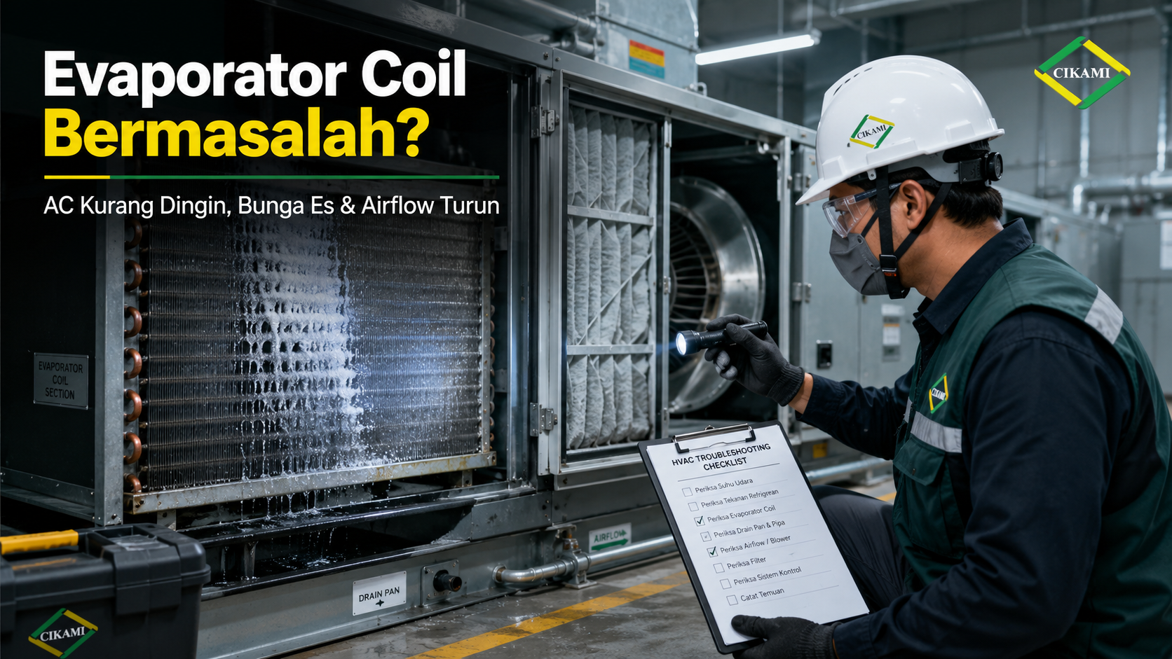 evaporator coil bermasalah menyebabkan AC kurang dingin bunga es dan airflow turun