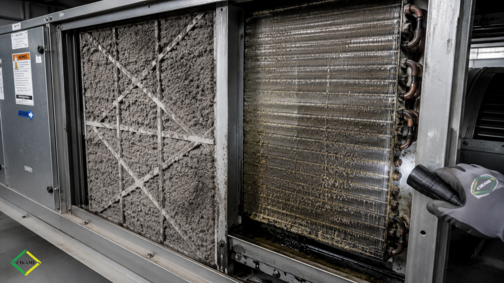 filter kotor dan evaporator coil kotor penyebab airflow turun