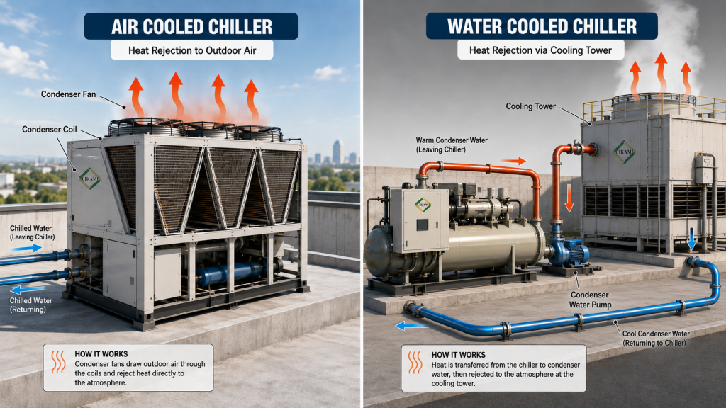 heat rejection air cooled chiller dan water cooled chiller