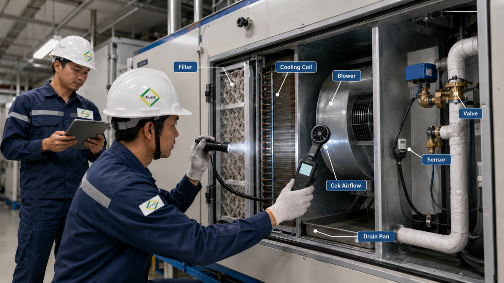 AHU FCU airflow filter coil blower dalam preventive maintenance HVAC