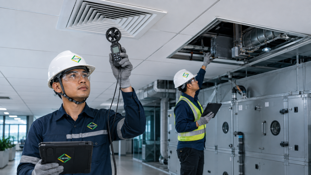 airflow balancing AHU FCU diffuser damper ducting untuk ruangan panas