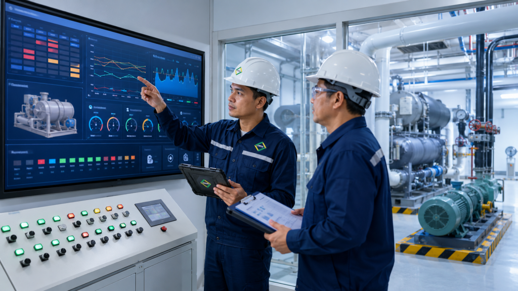 cek alarm history control panel chiller untuk diagnosis sistem HVAC