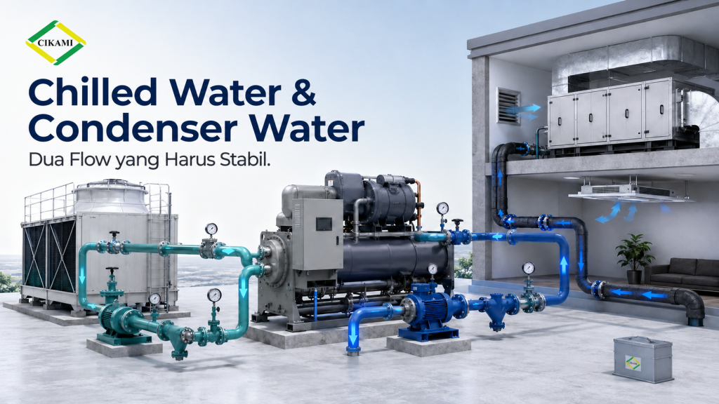 alur chilled water flow dan condenser water flow pada chiller plant