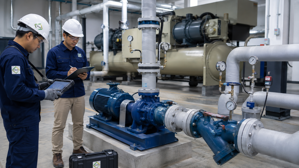 cek chilled water flow pump valve strainer saat chiller boros