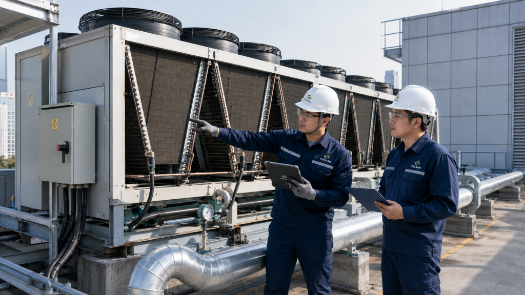cek condenser side dan heat rejection saat chiller sering alarm