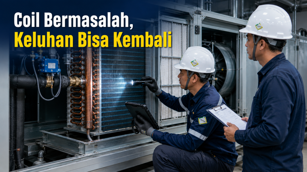 cek cooling coil saat keluhan AC gedung tetap muncul setelah cleaning
