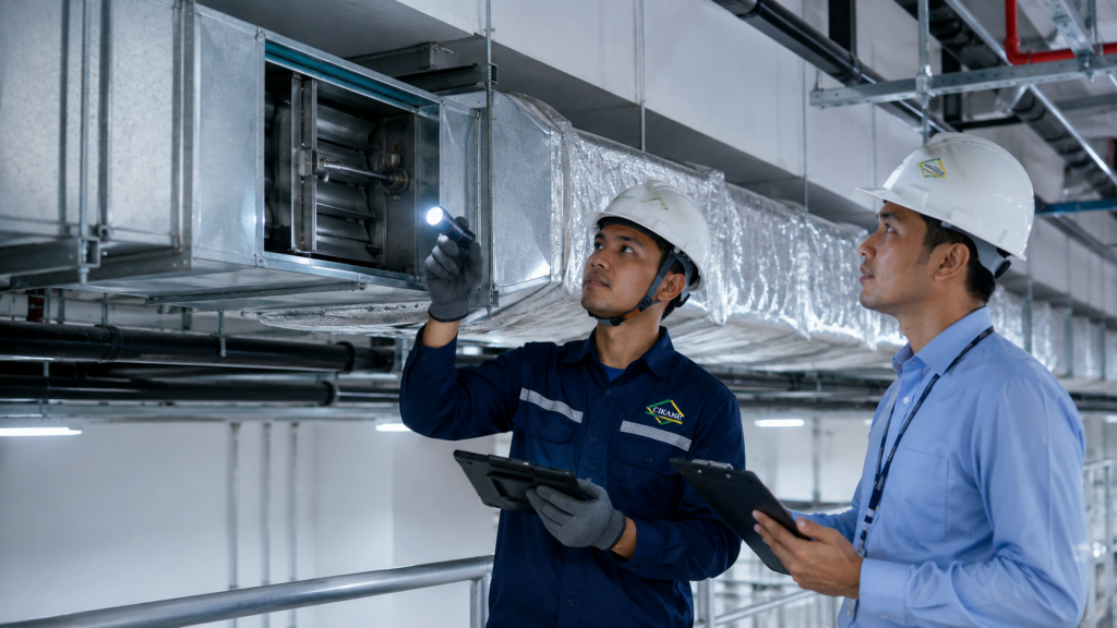 cek damper ducting untuk airflow balancing gedung