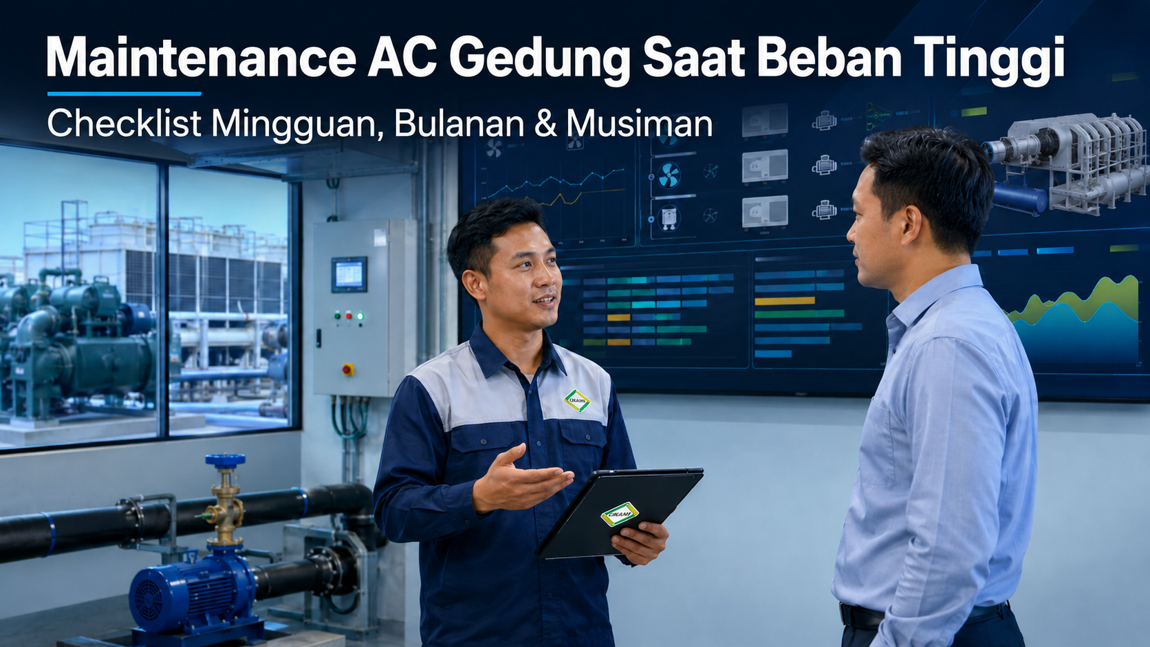 maintenance AC gedung saat beban tinggi dengan checklist AHU FCU chiller plant dan control system