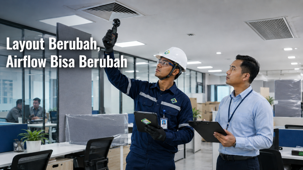 perubahan layout ruangan dapat memengaruhi airflow balancing gedung