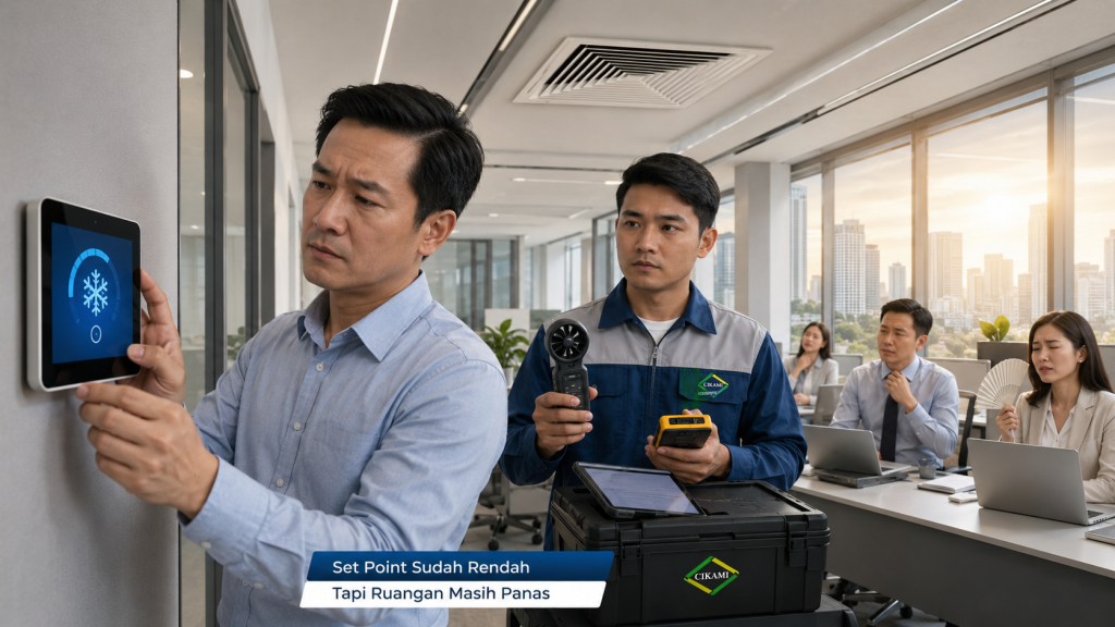 set point AC rendah tetapi ruangan tetap panas pada sistem HVAC gedung