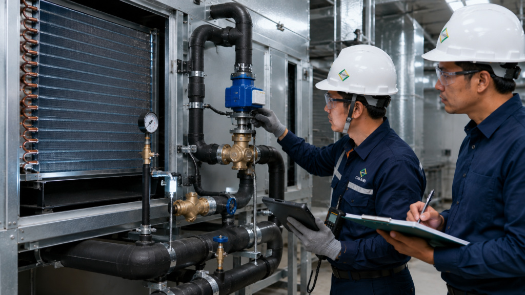 cek control valve actuator dan chilled water flow AHU FCU saat udara kurang dingin