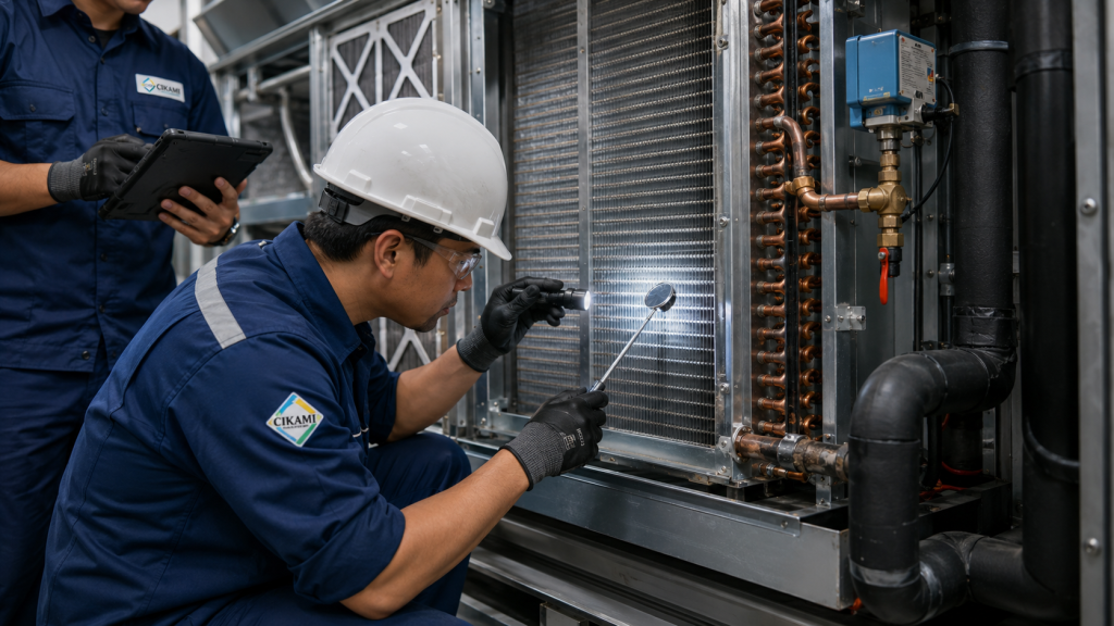 checklist coil AC gedung untuk cek fin tube header korosi bocor cleaning repair replacement