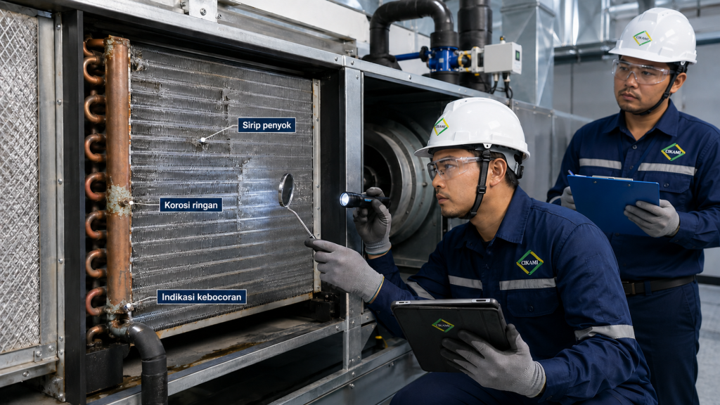 coil AC gedung rusak korosi atau bocor perlu evaluasi repair atau replacement