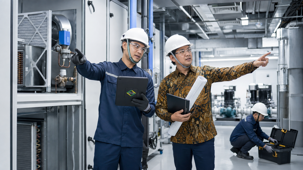 evaluasi service contract HVAC gedung CIKAMI untuk Building AC Maintenance AHU FCU chiller dan airflow