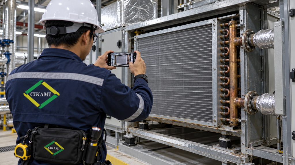 dokumentasi foto existing coil HVAC sebelum custom fabrication