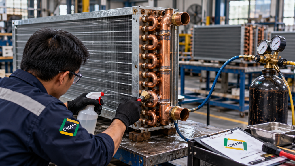 pressure test dan leak test custom replacement coil AHU CIKAMI
