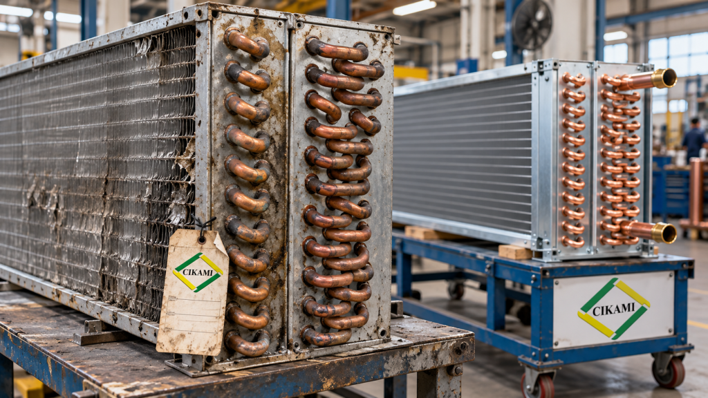 perbandingan coil AHU lama dengan custom replacement coil baru