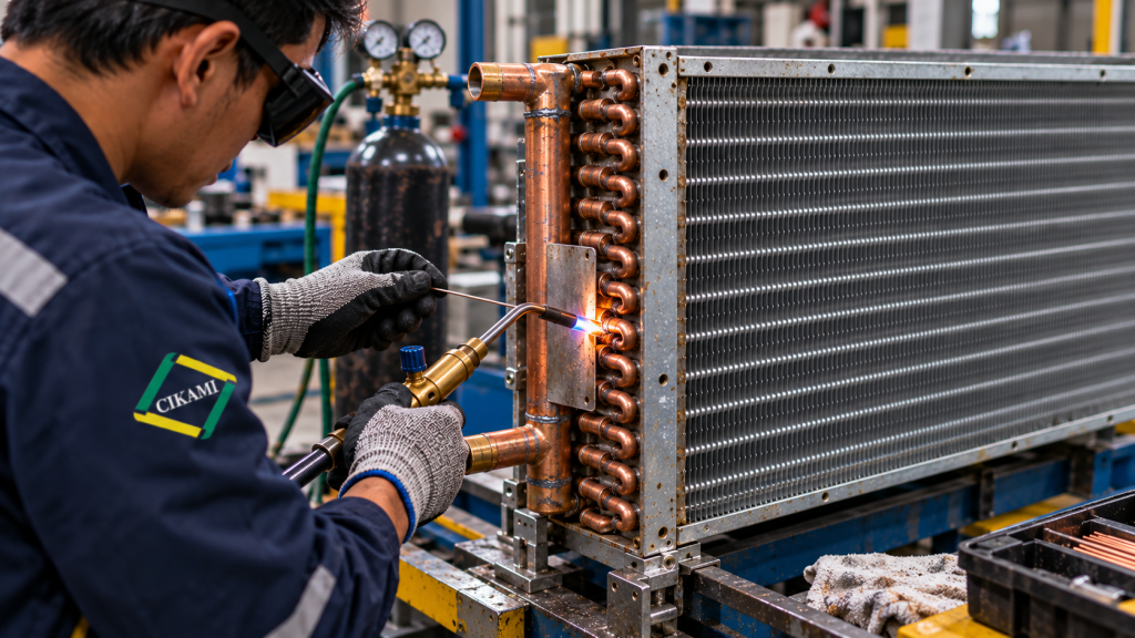 repair brazing kebocoran lokal pada coil AHU