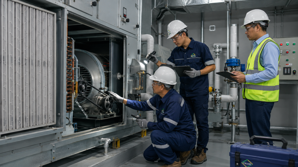 service contract HVAC gedung untuk maintenance AHU FCU filter coil blower drain valve dan sensor
