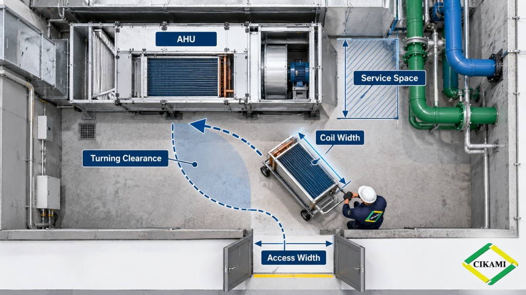 access clearance dan installation path replacement coil HVAC