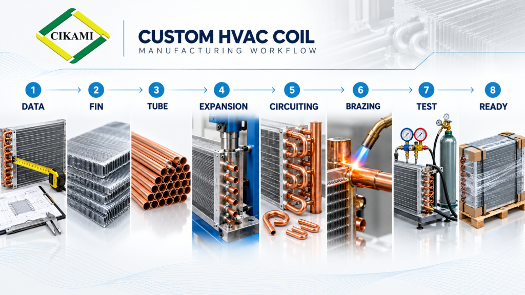 alur proses fabrikasi coil HVAC dari data sampai testing