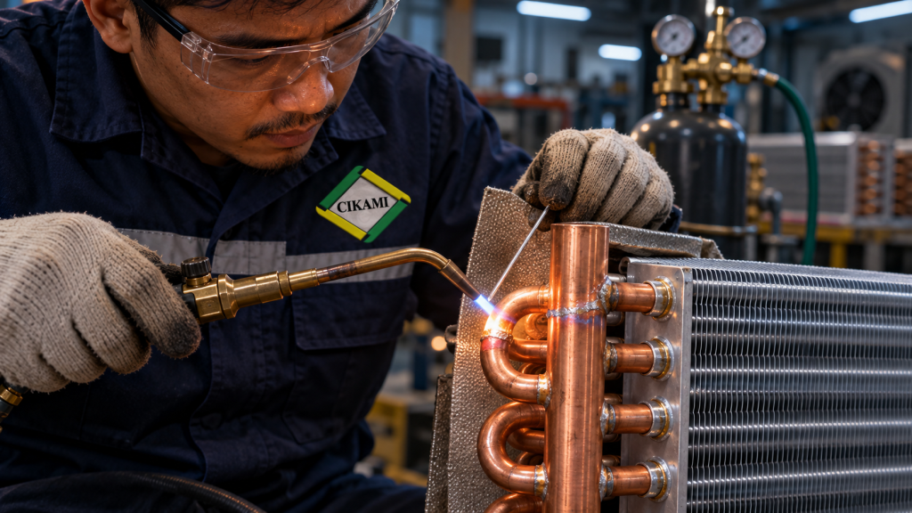 proses brazing copper tube custom coil HVAC