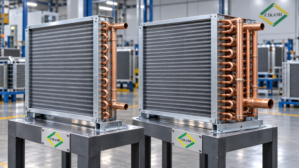 dua coil HVAC ukuran sama dengan row dan FPI berbeda