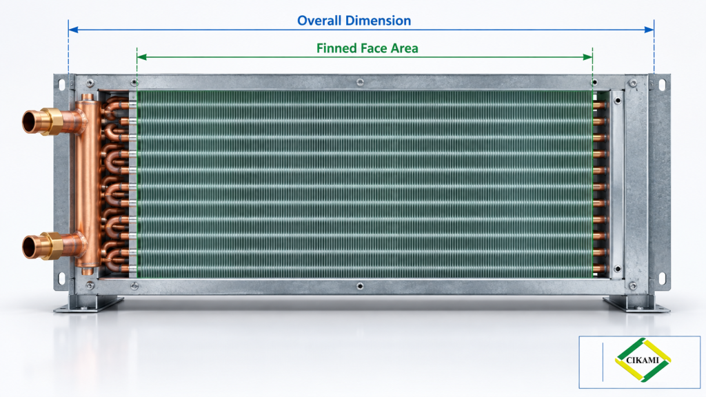 perbedaan overall dimension dan finned face area coil HVAC