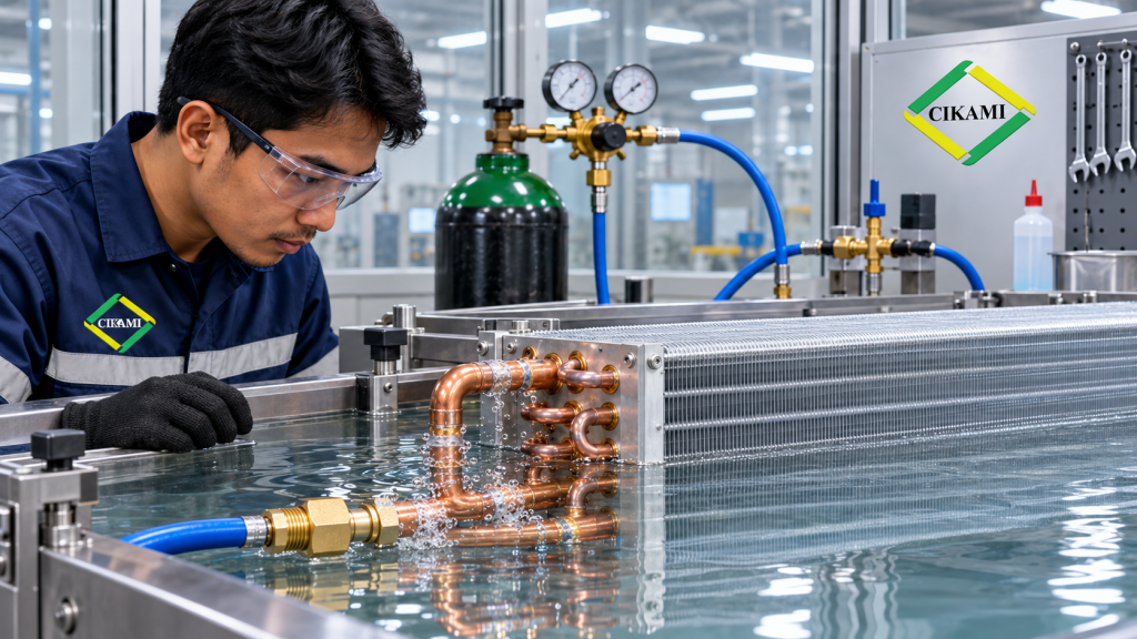 pressure test dan leak test setelah fabrikasi coil HVAC