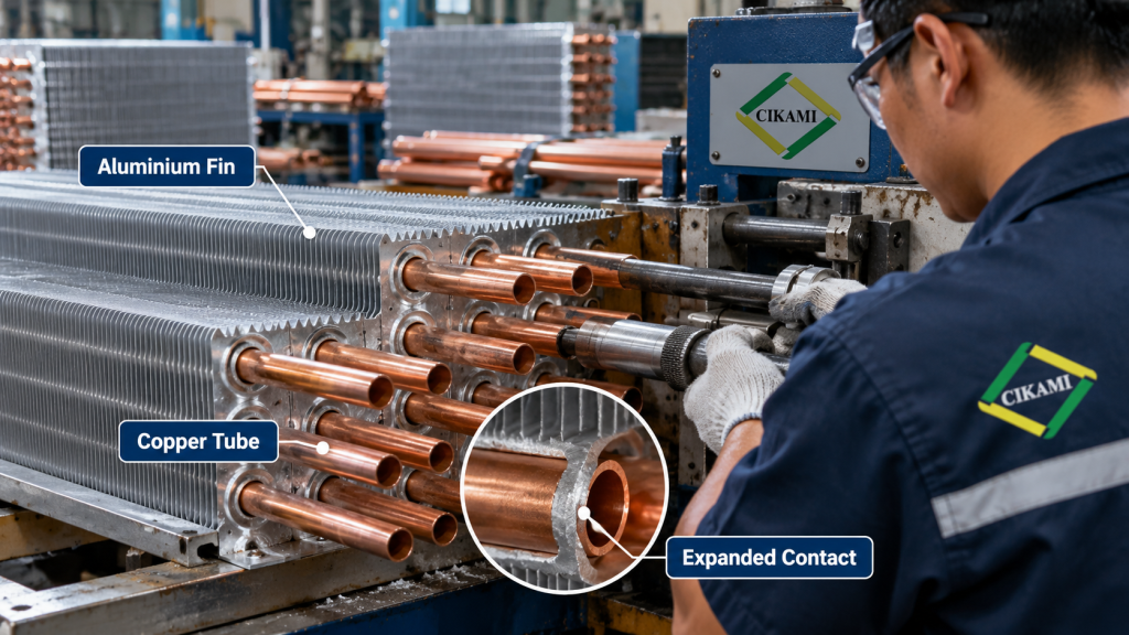 tube expansion aluminium fin dan copper tube coil HVAC